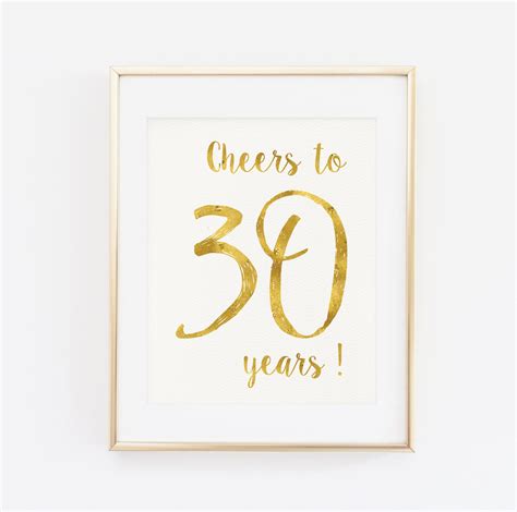 Cheers To 30 Years Printable Birthday Print Dirty 30 Gold