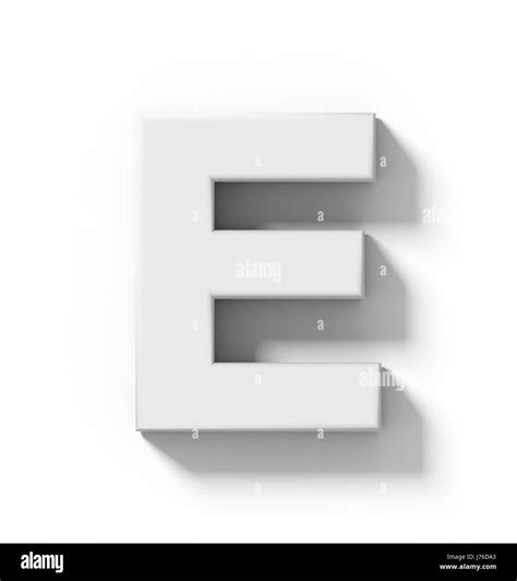 Letter E 3d White Isolated On White With Shadow Orthogonal Projection