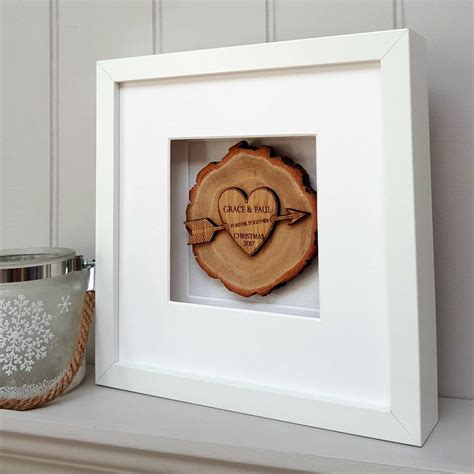 Engagement 5th Wood Anniversary Oak Slice Artwork By Little Foundry