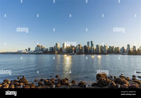 Vancouver Downtown Skyline Panoramic View In Dusk Skyscrapers