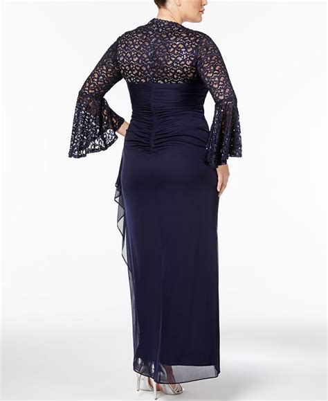 Xscape Plus Size Ruched Lace Bell Sleeve Gown And Reviews Dresses