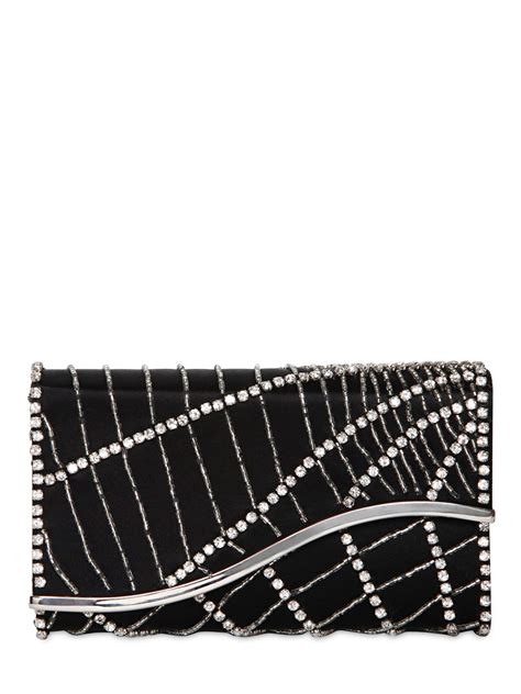 Lyst Giorgio Armani Swarovski Embroidered Silk Satin Clutch In Black