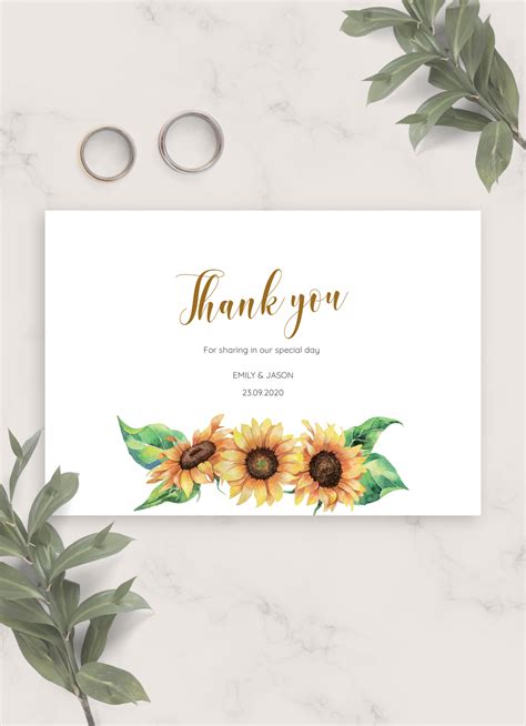 Download Printable Simple Sunflower Wedding Thank You Card Pdf
