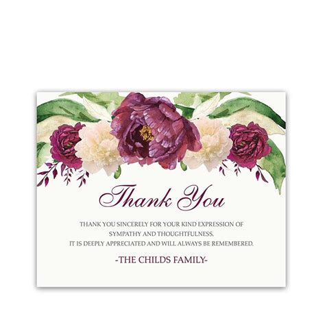 Sympathy Thank You Card For Condolences Purple Floral Feminine Design