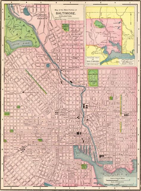 1913 Antique Baltimore City Map Original Vintage Map Of Baltimore