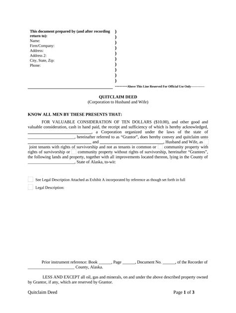 Quitclaim Deed From Corporation To Husband And Wife Alaska Form Fill Out And Sign Printable