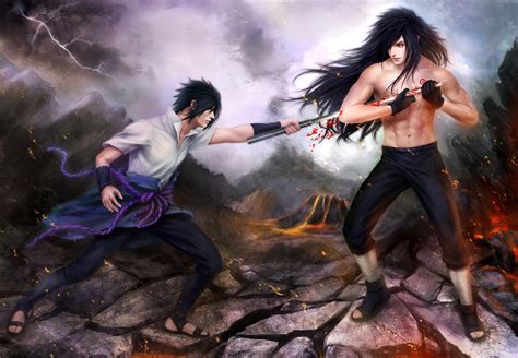 Art Naruto Sasuke Uchiha Madara Uchiha Battle Wallpapers Hd