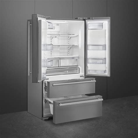 Commercial fridge with double hinged glass door. Smeg FQ50UFXE 36 Inch 4-Door Counter Depth French Door ...