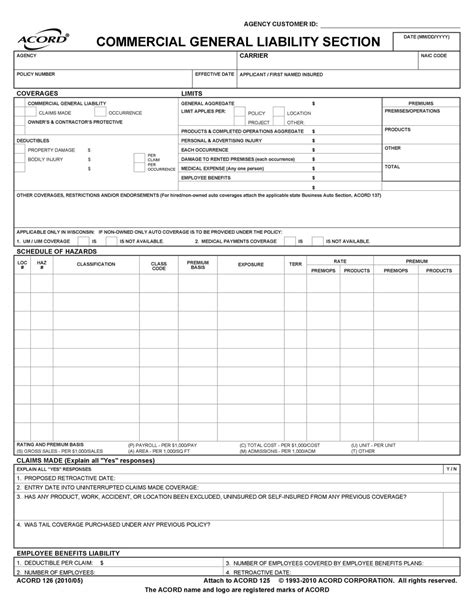 126 Acord Form Fillable Printable Forms Free Online