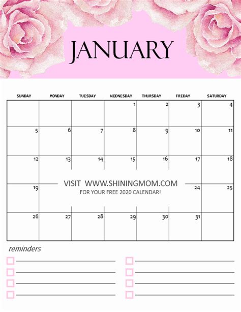 Free Calendar 2020 Printable 12 Cute Monthly Designs To Love Free
