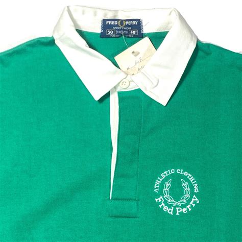 Fred Perry 80s Green Rugby Shirt With White Collar And Brand Etsy