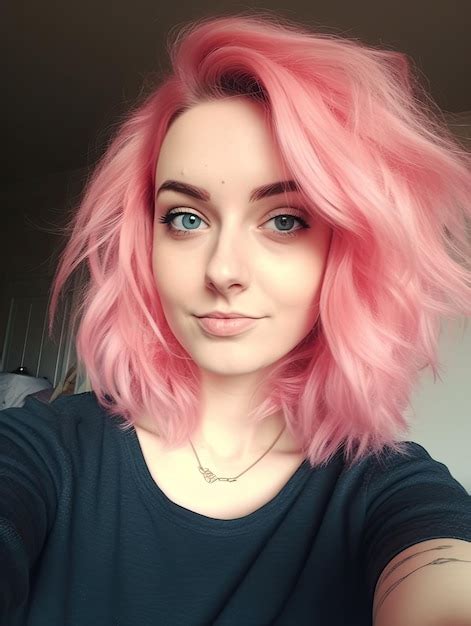 premium ai image a woman with pink hair taking a selfie