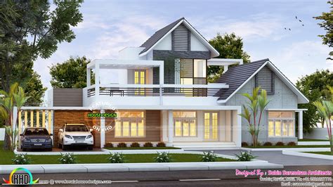 Contemporary Mix Sloping Roof Home 2400 Sq Ft Kerala Home Design And