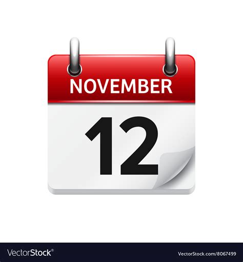 November 12 Flat Daily Calendar Icon Royalty Free Vector