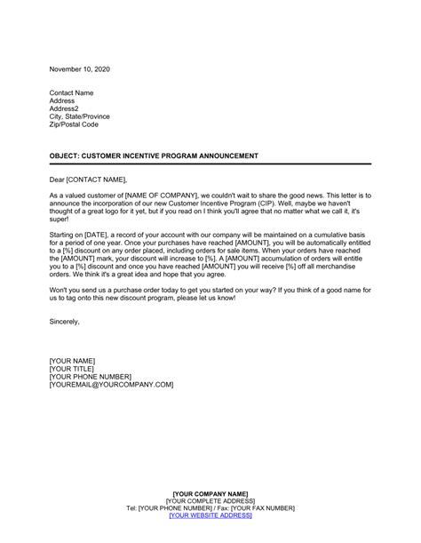 This sample letter is a format to announce bad news to employees such as non granting of the diwali bonus on account of poor performance or other such news. Customer Incentive Program Announcement Template | by ...
