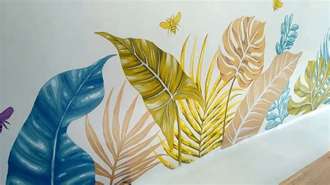 Tropical Leaves Mural Easy Painting Tropical Youtube
