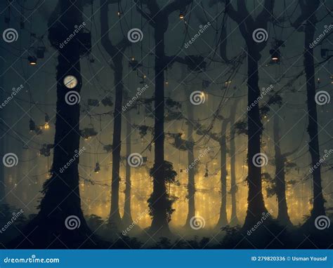 A Forest Filled With Lots Of Trees Covered In Lights Stock Illustration