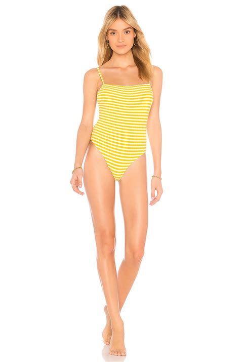 solid and striped the chelsea one piece in mustard and cream revolve