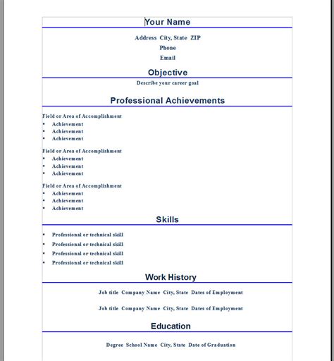 Professional Word Resume Template ← Open Resume Templates