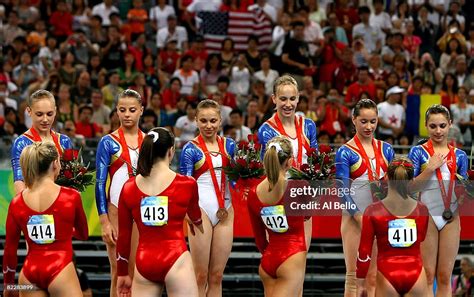 The Romania Bronze Medalist Womens Gymnastics Team Is Congratulated