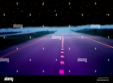 Foggy Night Road Stock Photo Alamy