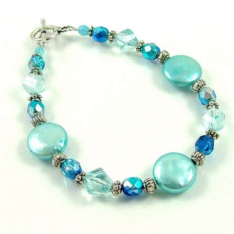 Convert colour aqua blue to rgb, hex, pantone, ral or cmyk. Aqua Blue Coin Pearl Beaded Bracelet (With images) | Coin ...