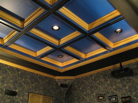 Very deep two tone square style coffered ceiling gorgeous. Panasonic PT-AE3000U Home Theater by Dan Hazelwood