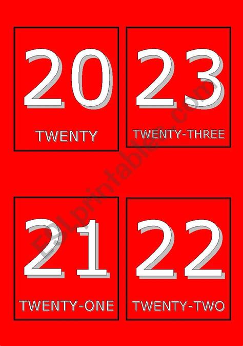 English Worksheets Cardinal Numbers 2050 Flashcards