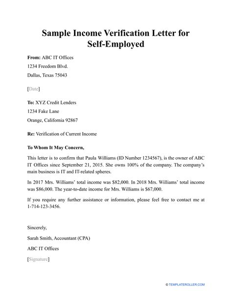 Sample Income Verification Letter For Self Employed Fill Out Sign