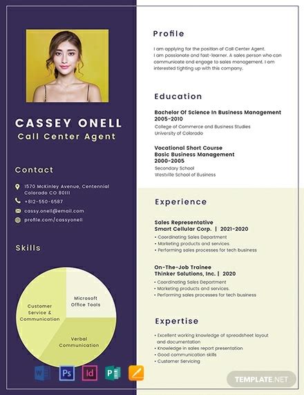 Once you've been working as a professional for a few years, your work experience section will fill the majority of your resume. No Experience Call Center Resume/CV Template - Word | PSD ...