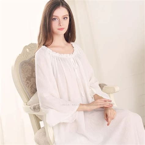 Retro Princess Nightgowns Pure Cotton Comfortable Long Sleeve Round