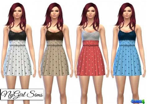 Fitted Lace Top Polka Dot Dress At Nygirl Sims Sims 4 Updates