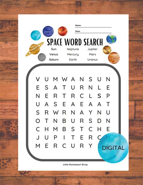 Solar System Planets Word Search Space Word Learning Instant Etsy