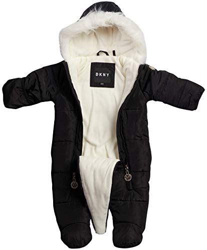 Dkny Baby Girls Cozy Puffer Fully Sherpa Fur Lined Snowsuit Pram With