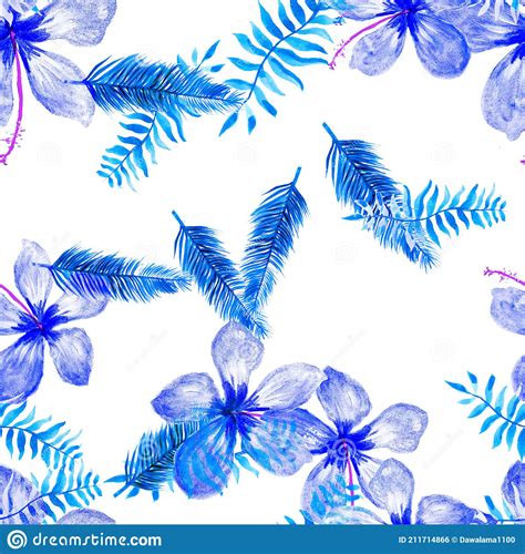 Navy Seamless Art Blue Pattern Leaves Cobalt Tropical Art Gray