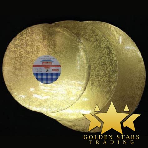 Round Gold Cake Drum 12mm Thick Golden Stars Trading