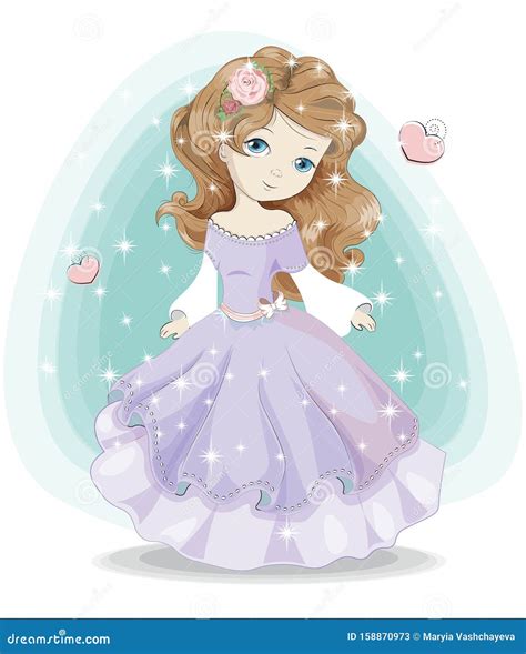 Den Lilla Prinsessan I Lila Klänning Och Krona Vektor Illustrationer