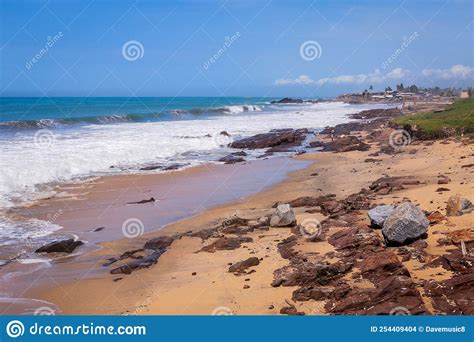 Atlantic Ocean Coastline With The Turquoise Waves Among The Palm Trees