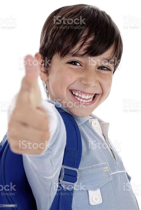 Smiling Kinder Garden Boy Gives Thumbs Up Stock Photo Download Image