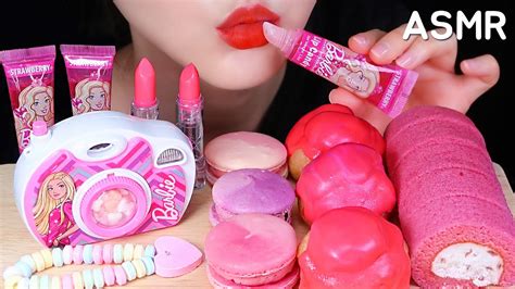 Asmr Pink Food Asmr Edible Barbie Food Edible Lipstick Edible Lip Gloss Cake Macaron Candy