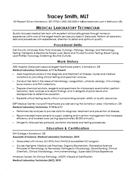 This sample resume template belongs from medical. Entry-Level Lab Technician Resume Sample | Monster.com