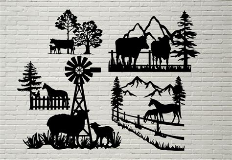 Farm Stencil Dxf Svg Silhouette Farm Cut File Dxf Files For Etsy Canada