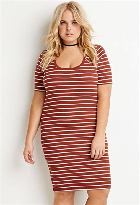 Stripe Ribbed Dress Plus Sizes 2000171989 Striped Ribbed Dress