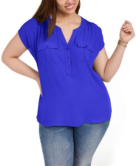 Inc International Concepts Plus Size Woven Front V Neck Top Created