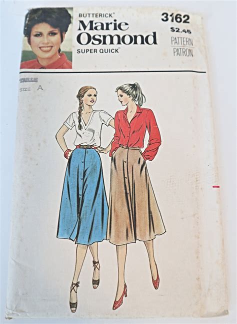 butterick 3162 pattern uncut 1970s vintage marie osmond super quick button front skirt with