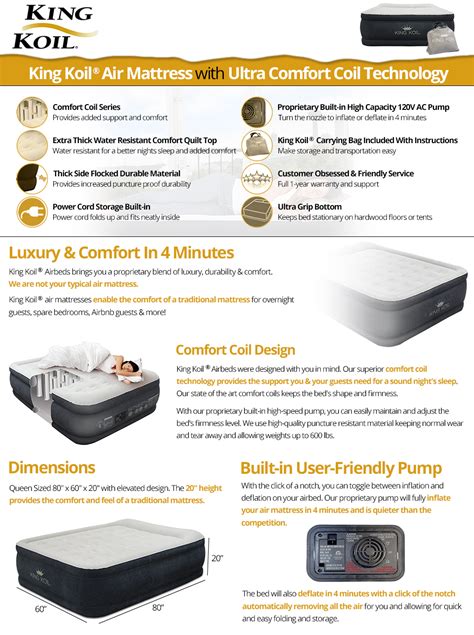 When the king koil queen mattress is given a foam filling, it adds to the relaxation one would obtain by using it. Amazon.com: King Koil QUEEN SIZE Luxury Raised Air ...