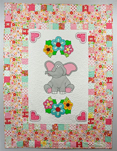 Elephant And Flowers Applique Baby Girl Quilt Craftsy Elephant