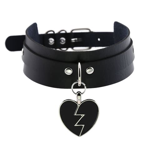 Black Punk Heart Choker Collar Goth Fashion Necklaces Kawaii Leather