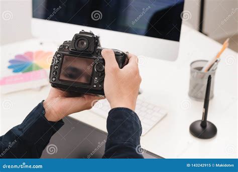 Photographer Working At Desk In Modern Office Stock Image Image Of