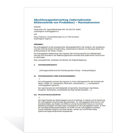 Kooperationsvereinbarung kooperationsvertrag muster vorlage : Muster Agenturvertrag Alleinvertrieb - weka.ch
